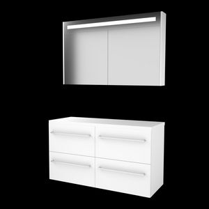 Set PREMIUM-46 onderkast ice white 120cm (2x 60cm) grepen chroom 4x la tbv opbouwkom spiegelkast geïn. LED-verl. excl. afdekplaat (P46GR120TIW)