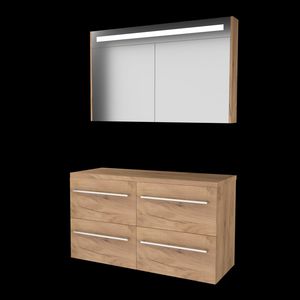 Set PREMIUM-46 onderkast whisky oak 120cm (2x 60cm) grepen chroom 4x la tbv opbouwkom spiegelkast geïn. LED-verl. excl. afdekplaat (P46GR120TWO)