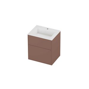 Aristo Set polystone Elegant wastafel met 1 kraangat en onderkast tbv grepen 2 laden a-symmetrisch in kader 600x460x670mm matt White/Beauty blush