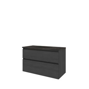 Set Proline hardsteen Elegant wastafel met 1 kraangat onderkast asymmetrisch black oak 100x46cm
