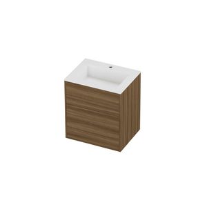Aristo Set polystone Elegant wastafel met 1 kraangat en onderkast tbv grepen 2 laden a-symmetrisch in kader 600x460x670mm matt White/Caramel walnut