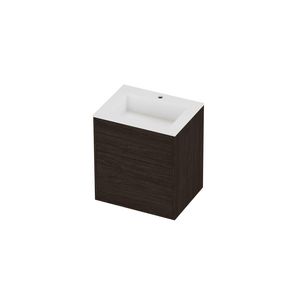 Aristo Set polystone Elegant wastafel met 1 kraangat en onderkast tbv grepen 2 laden a-symmetrisch in kader 600x460x670mm matt White/Mokka oak