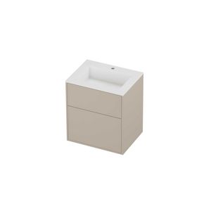 Aristo Set polystone Elegant wastafel met 1 kraangat en onderkast tbv grepen 2 laden a-symmetrisch in kader 600x460x670mm matt White/Soft linen