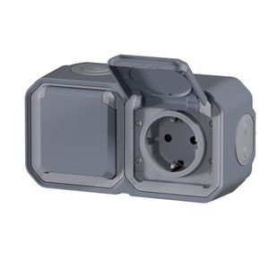 Wandcontactdoos 2V A horizontaal compleet grijs Plexo