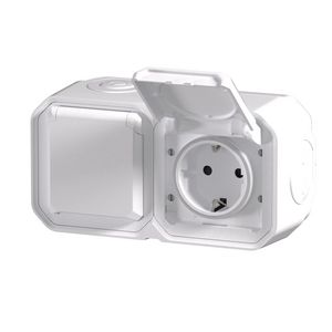 Wandcontactdoos 2V horizontaal compleet wit Plexo