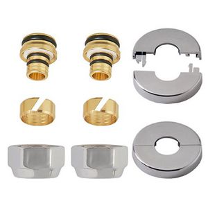 Aansluitset OVUS met 2 koppelingen tbv 16x2mm AKB + rozetten chroom