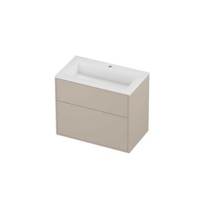 Aristo Set polystone Elegant wastafel met 1 kraangat en onderkast tbv grepen 2 laden a-symmetrisch in kader 800x460x670mm matt White/Soft linen
