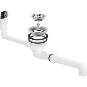 Spoelbakafvoerplug 1.1/2" met overloop (rond) tbv Ø90mm afvoeropening incl. zeefkorf+afvoerbocht