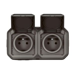 Wandcontactdoos 2V horizontaal compleet antraciet Plexo