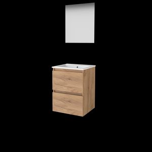 Set ULTIMATE-46 onderkast whisky oak 50cm greeploos 2x la porselein wastafel 1x kraangat spiegel ind. LED-verl. ↑+↓ (U46GL50PWO)