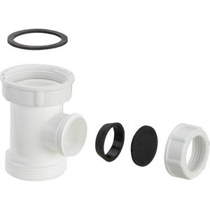 T-stuk 1.1/2"x1.1/2"x25x65mm wit m.overloop-/vaatwasmachine