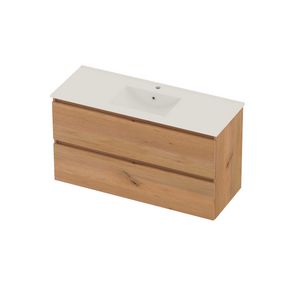 Coach 46 Set porselein wastafel midden met kraangat en onderkast 2 laden greeploos 1200x460x620mm Whisky oak/glans wit