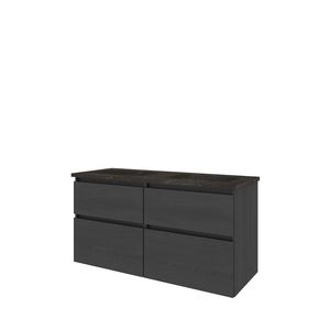 Set Proline hardsteen Elegant dubb. wastafel zonder kraangat onderkast 4x la asymmetrisch black oak 120x46cm