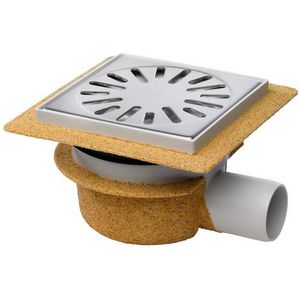 Vloerput ABS bezand 146x146mm zijaansl. Ø50mm waterslot 50mm fl RVS304 rooster verstelbaar