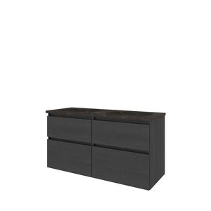 Set Proline hardsteen Elegant dubb. wastafel met 2 kraangaten onderkast 4x la asymmetrisch black oak 120x46cm