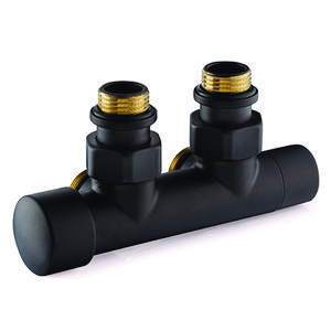 Design H-onderblok OVUS 2x1/2" HoH 50mm haaks knop links (therm. voorbereid) mat zwart excl.aansluitset