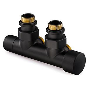 Design H-onderblok OVUS 2x1/2" HoH 50mm haaks knop rechts (therm. voorbereid) mat zwart excl.aansluitset