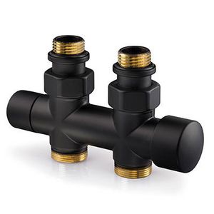 Design H-onderblok OVUS 2x1/2" HoH 50mm recht handknop omkeerbaar (therm. voorbereid) mat zwart excl.aansluitset