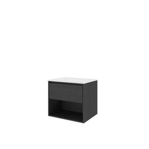 Set Proline polystone Elegant wastafel glans wit zonder kraangat onderkast 1x lade+schap black oak 60x46cm