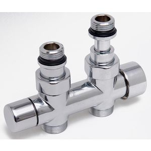 Design H-onderblok OVUS 2x1/2" HoH 50mm telescopisch recht knop links/rechts omkeerbaar (therm. voorbereid) chroom