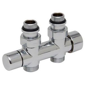 Design H-onderblok OVUS 2x1/2" HoH 50mm recht handknop omkeerbaar (therm. voorbereid) chroom
