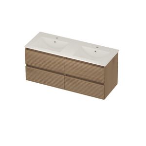 Coach 46 Set porselein wastafel midden met 2 kraangaten en onderkast 2 laden greeploos 1200x460x540mm Lamello oak/glans wit