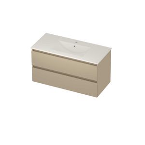 Coach 46 Set porselein wastafel midden met kraangat en onderkast 2 laden greeploos 1000x460x540mm matt Beige/glans wit