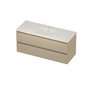 Coach 46 Set porselein wastafel midden met kraangat en onderkast 2 laden greeploos 1200x460x540mm matt Beige/glans wit