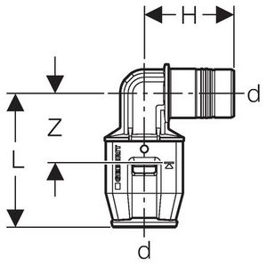 Insteekknie 90° 16xspie-eind 16mm insteek pvdf PUSHFIT VVE= 5