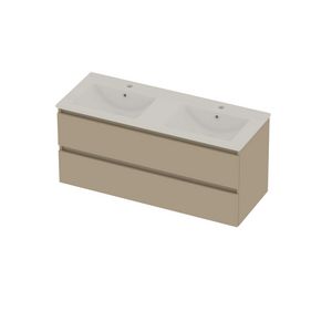 Coach 46 Set porselein wastafel dubbel met 2 kraangaten en onderkast 2 laden greeploos 1200x460x540mm matt Beige/glans wit