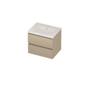 Coach 46 Set porselein wastafel midden met kraangat en onderkast 2 laden greeploos 600x460x540mm matt Beige/glans wit