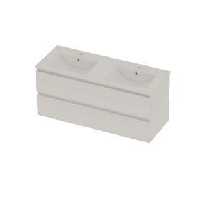 Coach 46 Set porselein wastafel dubbel met 2 kraangaten en onderkast 2 laden greeploos 1200x460x540mm matt White/glans wit
