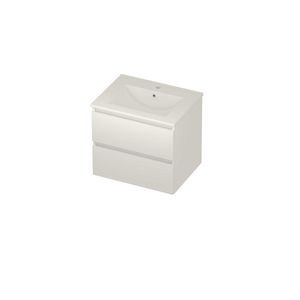 Coach 46 Set porselein wastafel midden met kraangat en onderkast 2 laden greeploos 600x460x540mm matt White/glans wit
