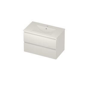 Coach 46 Set porselein wastafel midden met kraangat en onderkast 2 laden greeploos 800x460x540mm matt White/glans wit