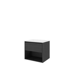 Set Proline polystone Elegant wastafel mat wit met 1 kraangat onderkast 1x lade+schap black oak 60x46cm