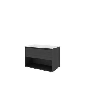 Set Proline polystone Elegant wastafel glans wit zonder kraangat onderkast 1x lade+schap black oak 80x46cm