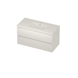 Coach 46 Set porselein wastafel midden met kraangat en onderkast 2 laden greeploos 1000x460x540mm matt White/glans wit