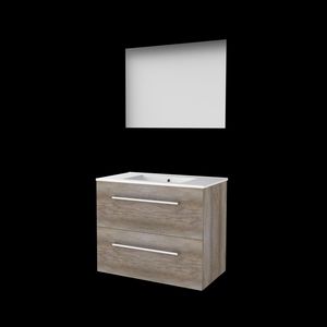 Set ULTIMATE-46 onderkast scotch oak 80cm grepen chroom 2x la porselein wastafel 1x kraangat spiegel ind. LED-verl. ↑+↓ (U46GR80PSO)