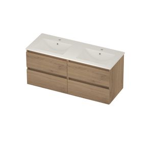 Coach 46 Set porselein wastafel midden met 2 kraangaten en onderkast 2 laden greeploos 1200x460x540mm Pure oak/glans wit