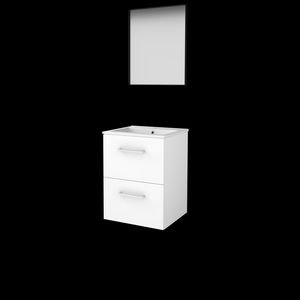 Set FRAMED-46 onderkast ice white 50cm grepen chroom 2x la porselein wastafel 1x kraangat spiegel frame mat zwart (F46GR50PIW)