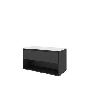 Set Proline polystone Elegant wastafel glans wit zonder kraangat onderkast 1x lade+schap black oak 100x46cm