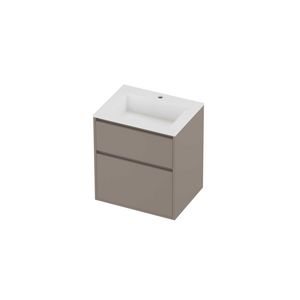 Aristo Set polystone Elegant wastafel met 1 kraangat en onderkast greeploos 2 laden a-symmetrisch in kader 600x460x670mm matt White/Clay beige