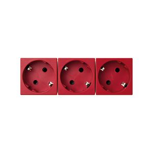 3x Schuko Wandcontactdoos rood met randaarde 16A 250V 45x45mm