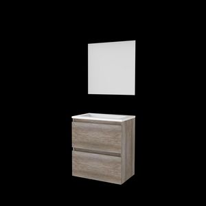 Set ULTIMATE-39 onderkast scotch oak 60cm greeploos 2x la acryl wastafel 1x kraangat spiegel ind. LED-verl. ↑+↓ (U39GL60A1SO)