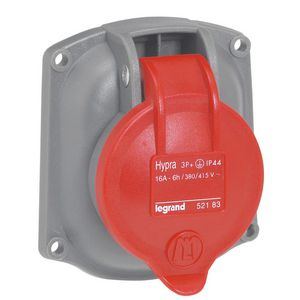 Inbouw Wandcontactdoos 400V 16A 4P IP44 ML kunst.rood Hypra