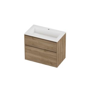 Aristo Set polystone Elegant wastafel met 1 kraangat en onderkast greeploos 2 laden a-symmetrisch in kader 800x460x670mm matt White/Cider oak