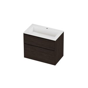 Aristo Set polystone Elegant wastafel met 1 kraangat en onderkast greeploos 2 laden a-symmetrisch in kader 800x460x670mm matt White/Mokka oak