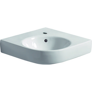 Renova Compact hoekfontein zijlengte 50cm met kraangat + overloop wit
