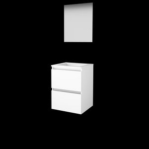 Set ULTIMATE-46 onderkast ice white 50cm greeploos 2x la acryl wastafel z/ kraangat spiegel ind. LED-verl. ↑+↓ (U46GL50A0IW)