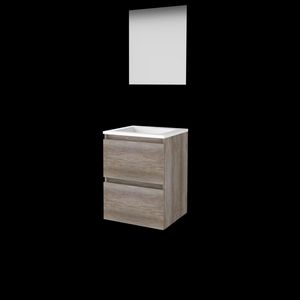 Set ULTIMATE-46 onderkast scotch oak 50cm greeploos 2x la acryl wastafel 1x kraangat spiegel ind. LED-verl. ↑+↓ (U46GL50A1SO)